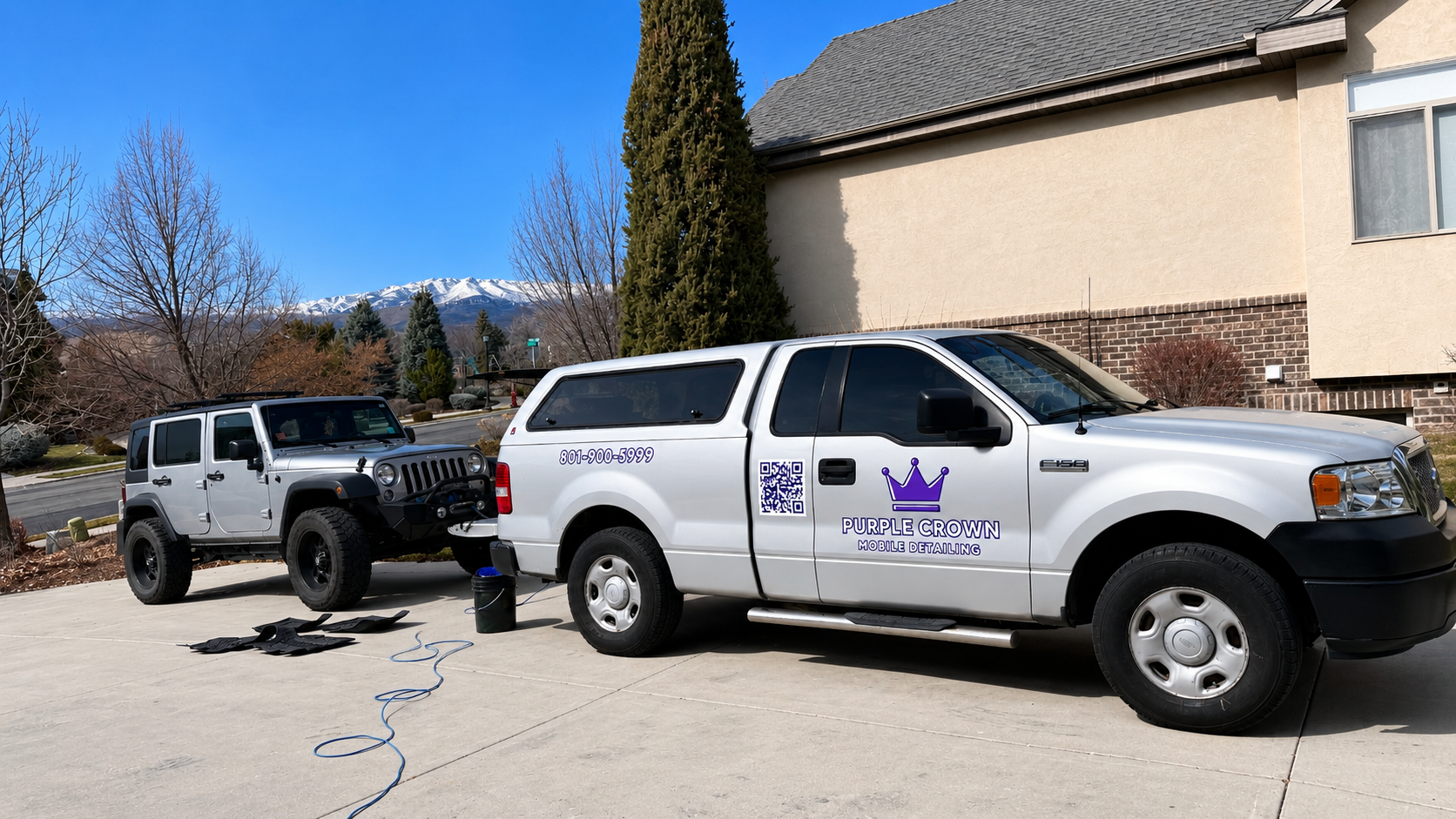 Purple Crown Detailing truck parked in a Utah driveway